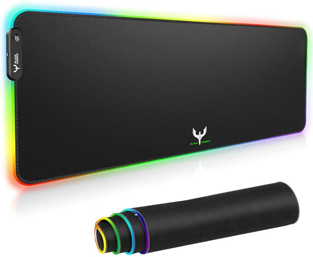 Blade Hawks RGB Gaming Mouse Pad, LED Soft Extra Extended Large Mouse Pad, Anti-Slip Rubber Base, Computer Keyboard Mouse Mat - 31.5 X 12 Inch