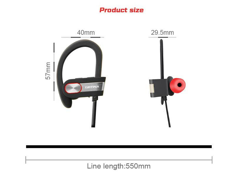 Tritina Sports Bluetooth Earphone Built-in Microphone - Stereo Sound Form Ear Tips, Sweat-proof Sport Earphone Running,Jogging with music(Black with Silver)