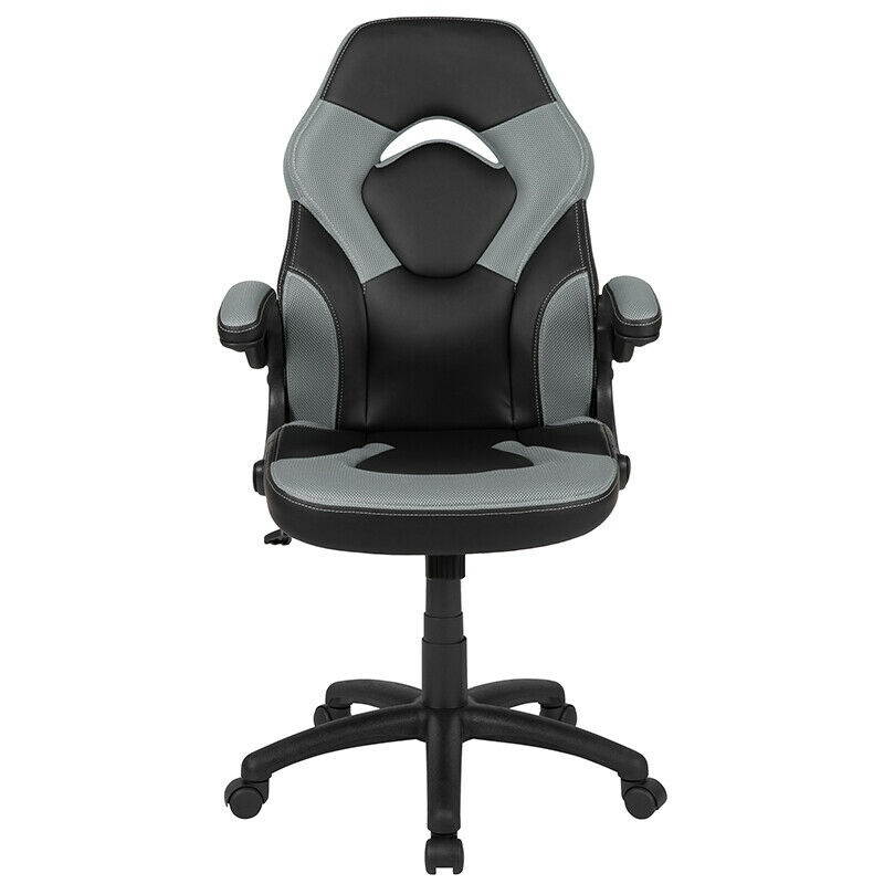 Flash Furniture CH-00095-GY-GG X10 Gaming Chair Racing Office Ergonomic Computer PC Adjustable Swivel Chair with Flip Up Arms Leather Soft, Gray & Black