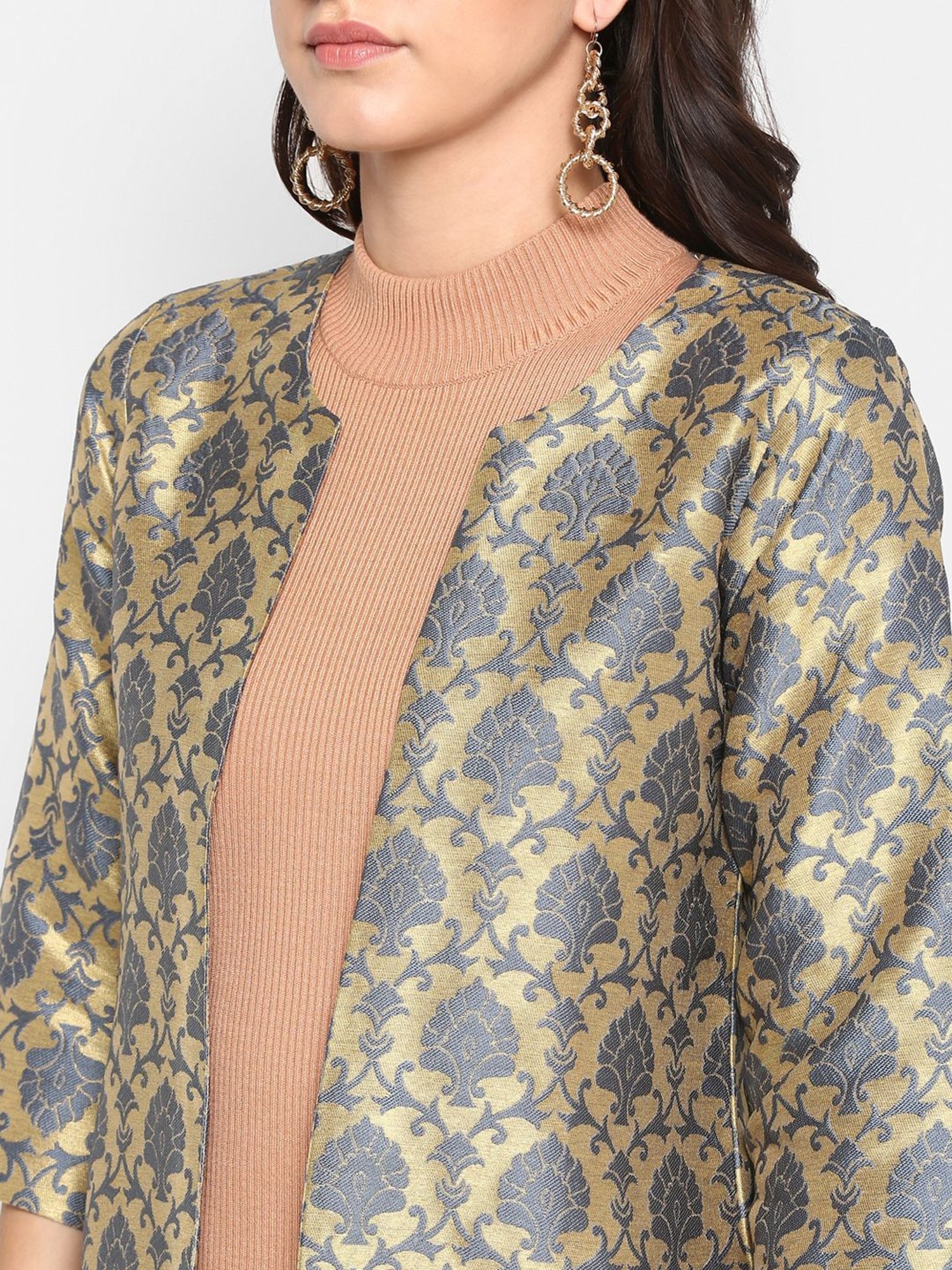 Hangup Golden & Grey Jacquard Pattern Shrug