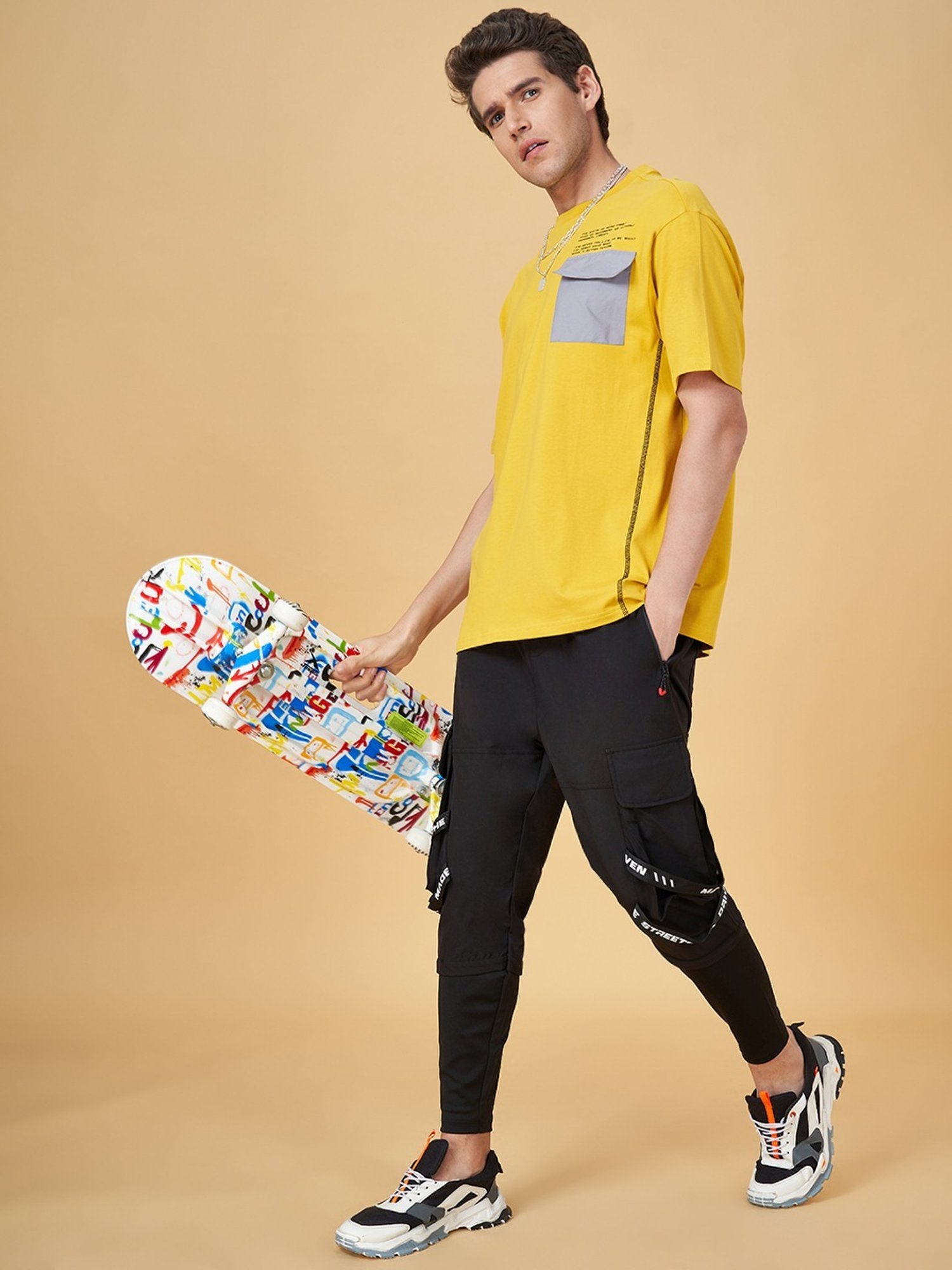 Street 808 By Pantaloons Yellow Cotton Regular Fit Printed T-Shirt