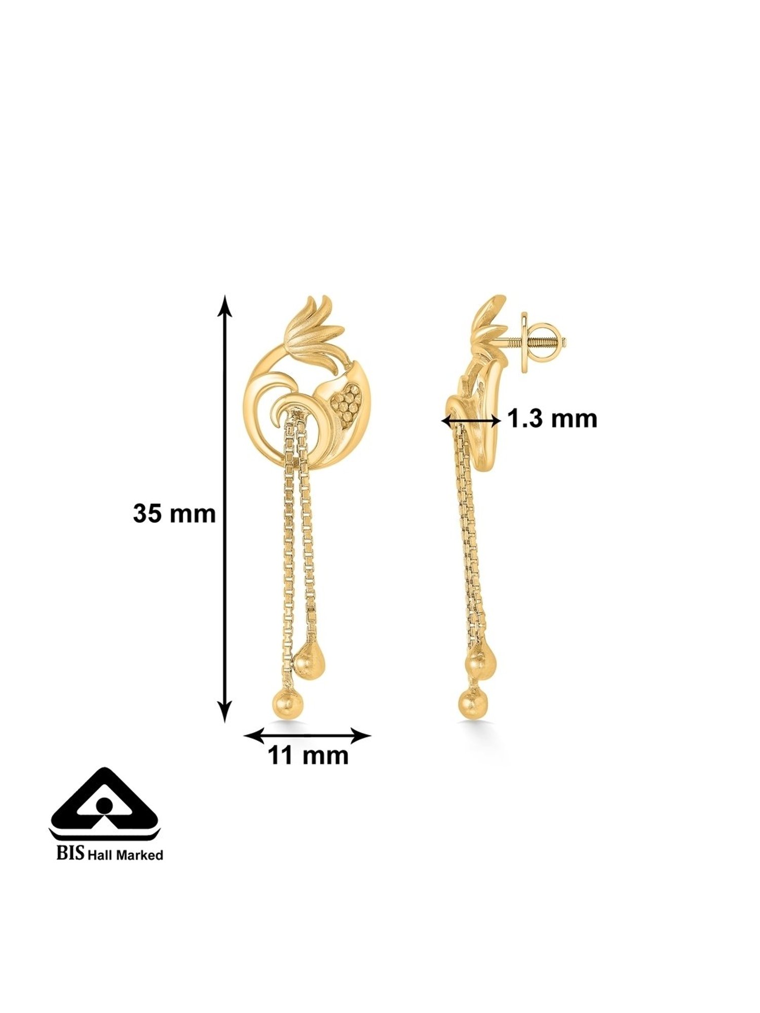 P.N.Gadgil Jewellers 22 Karat (916) BSI Hallmarked Yellow Gold Golden Flora DanglerEarring For Woman