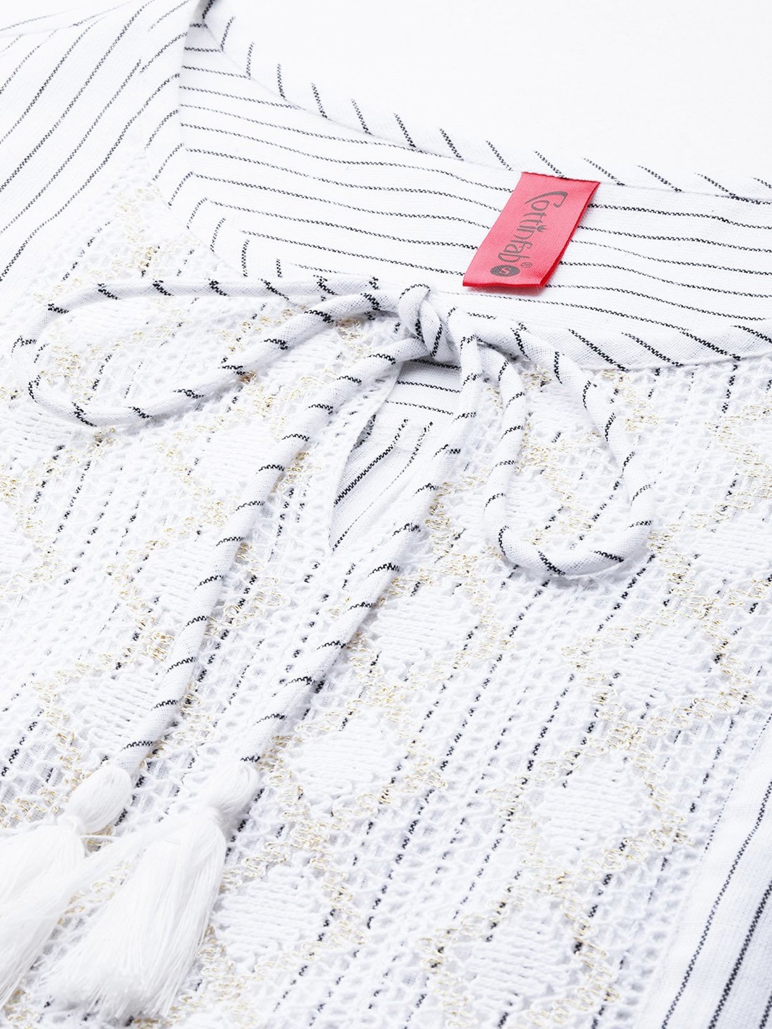 Cottinfab White & Black Cotton Striped Top