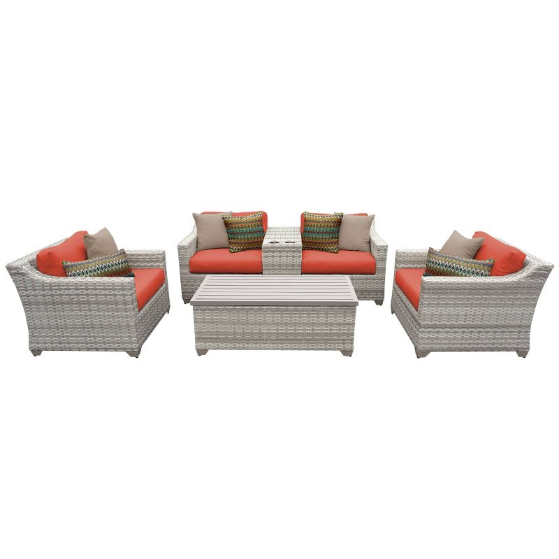 Fairmont 6pc Patio Sectional Seating Set with Cushions - Tangerine - TK Classics