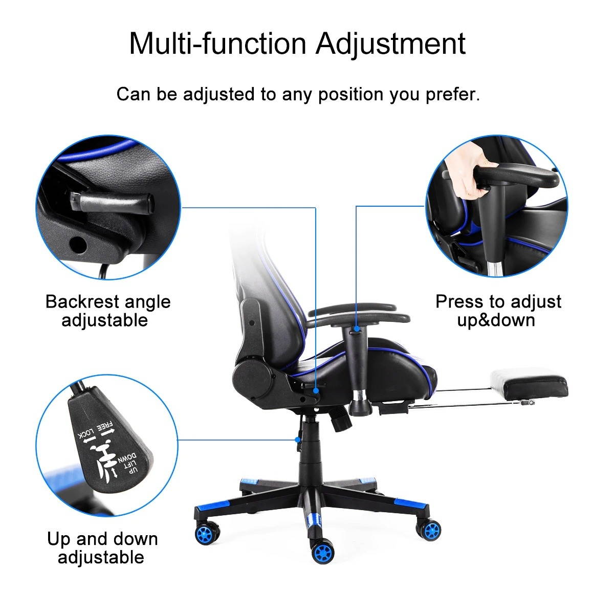 Computer Office Chair  Gaming Chair Home  with Footrest Swivel Lifting Lying Ergonomic Office Gamer Chair Racing Chair for Adult Reclining Adjustable  Leather Chair High Back Desk Chair Headrest