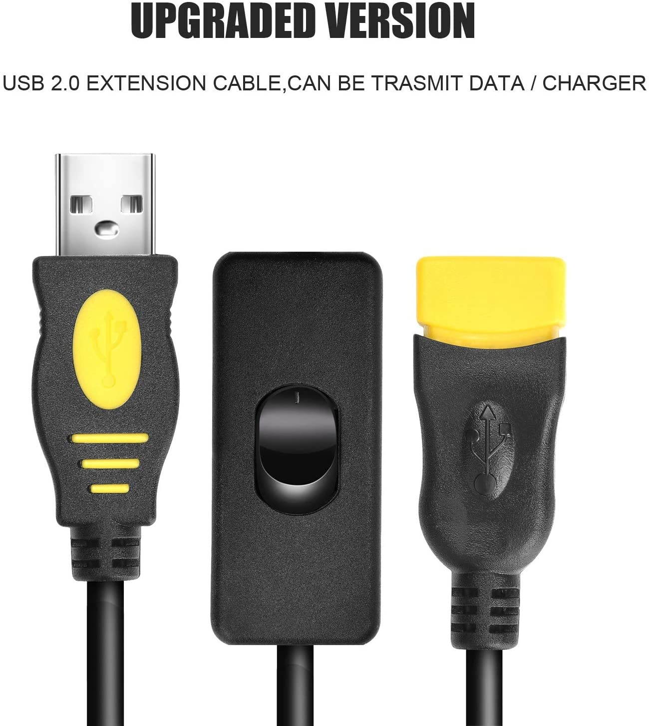 Male to Female USB Cable Adapter with On/Off Switch-Upgraded Support Power and Data, USB Extension Inline Rocker Switch for Driving Recorder, LED Desk Lamp, USB Fan, LED Strips