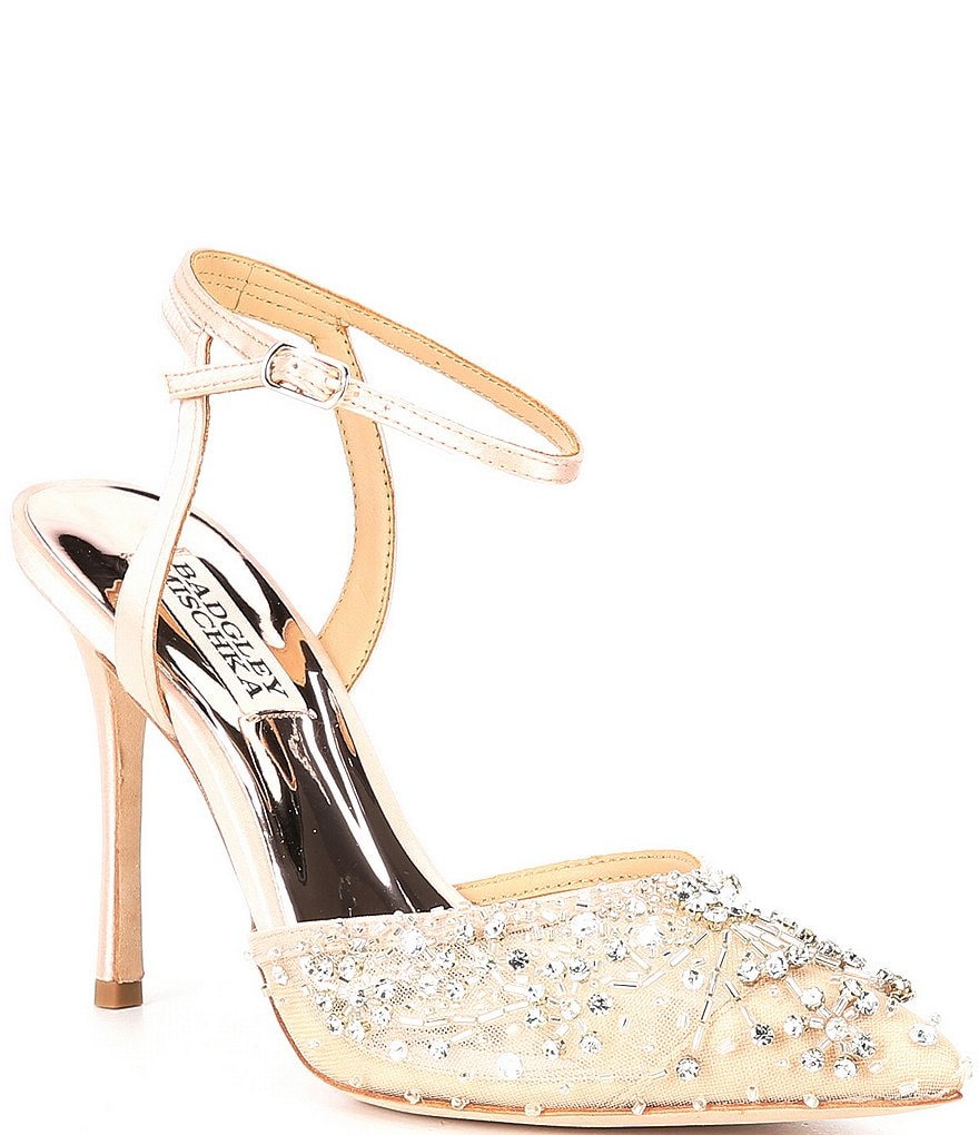 Badgley Mischka Roe Crystal And Beaded Detail Pointed Toe Dress Pumps