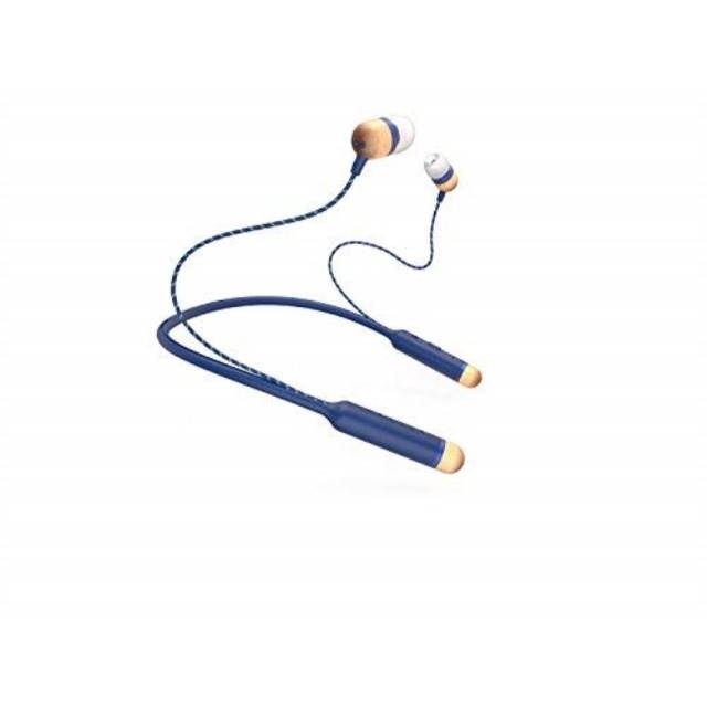 house of marley, smile jamaica wireless inear bluetooth headphones  noise isolating inline microphone, long battery life, sweat resistant, premium sound, multiple size ear gels, emje083dn denim