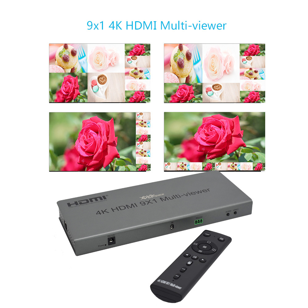 XOLORspace QV901 4K HDMI 9x1 Multi-viewer 9 HDMI inputs 1 HDMI output with 12 modes of video segmentation