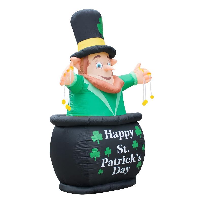 Holidayana 9 Foot Tall Inflatable St Patricks Day LED Pot of Gold Leprechaun Yard Decoration with Blower Fan, Tie Down Straps, Ground Anchor Stakes