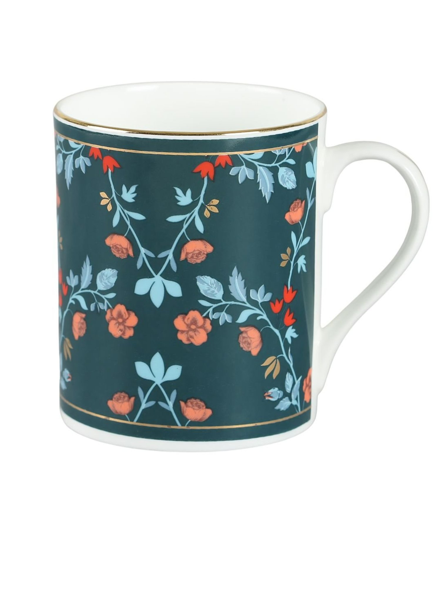 India Circus Abstract White Bone China Milk Mugs Set of 2, 360 ml With Accented and 22 Carat Gold