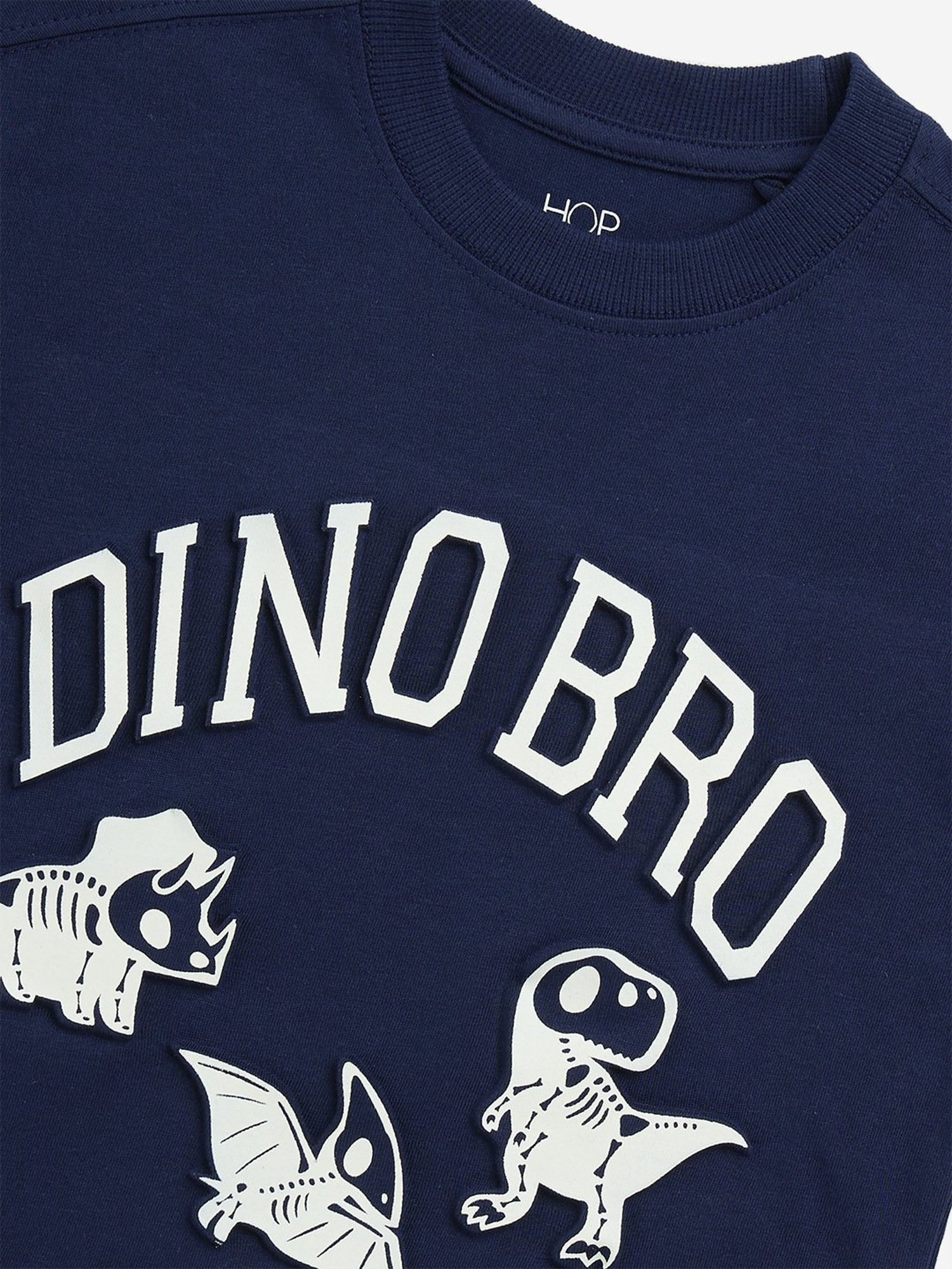 HOP Kids by Westside Navy Text Printed Cotton T-Shirt