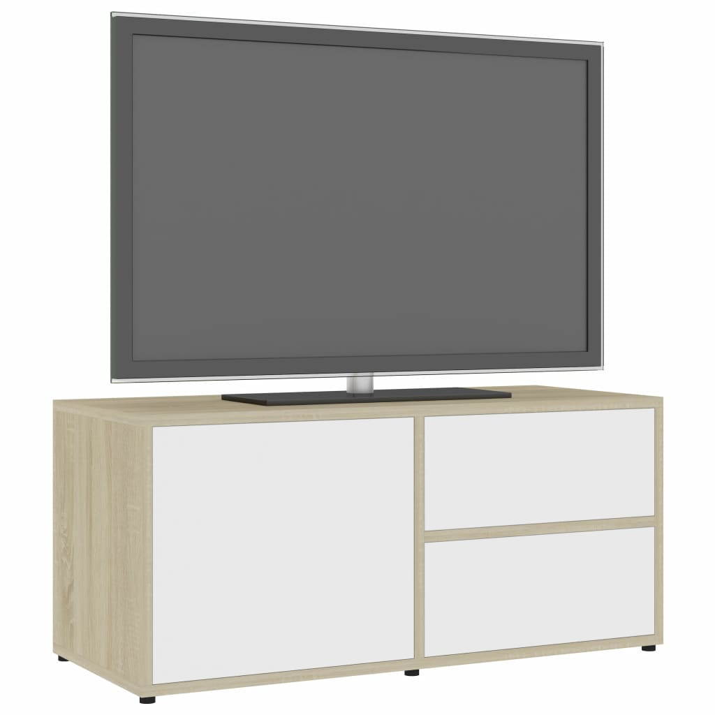 vidaXL TV Cabinet White and Color Sonoma Oak MDF board Stand Storage Cabinet