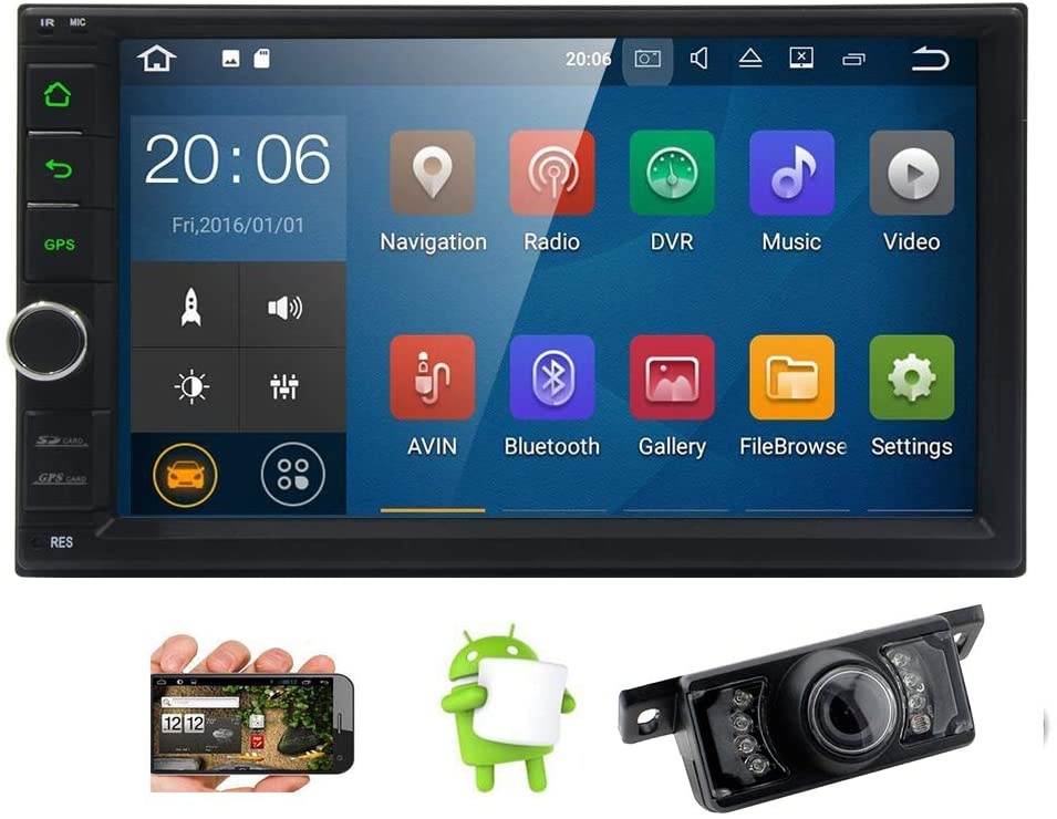 Touch Screen Car Stereo Android Head Unit Double Din Car Radio with Bluetooth 7 Inch Indash 8-Core Audio MP5 Video Player 2 Din Autoradio Support 2GB 32GB Mirror Link USB TF AUX AM FM Backup Camera