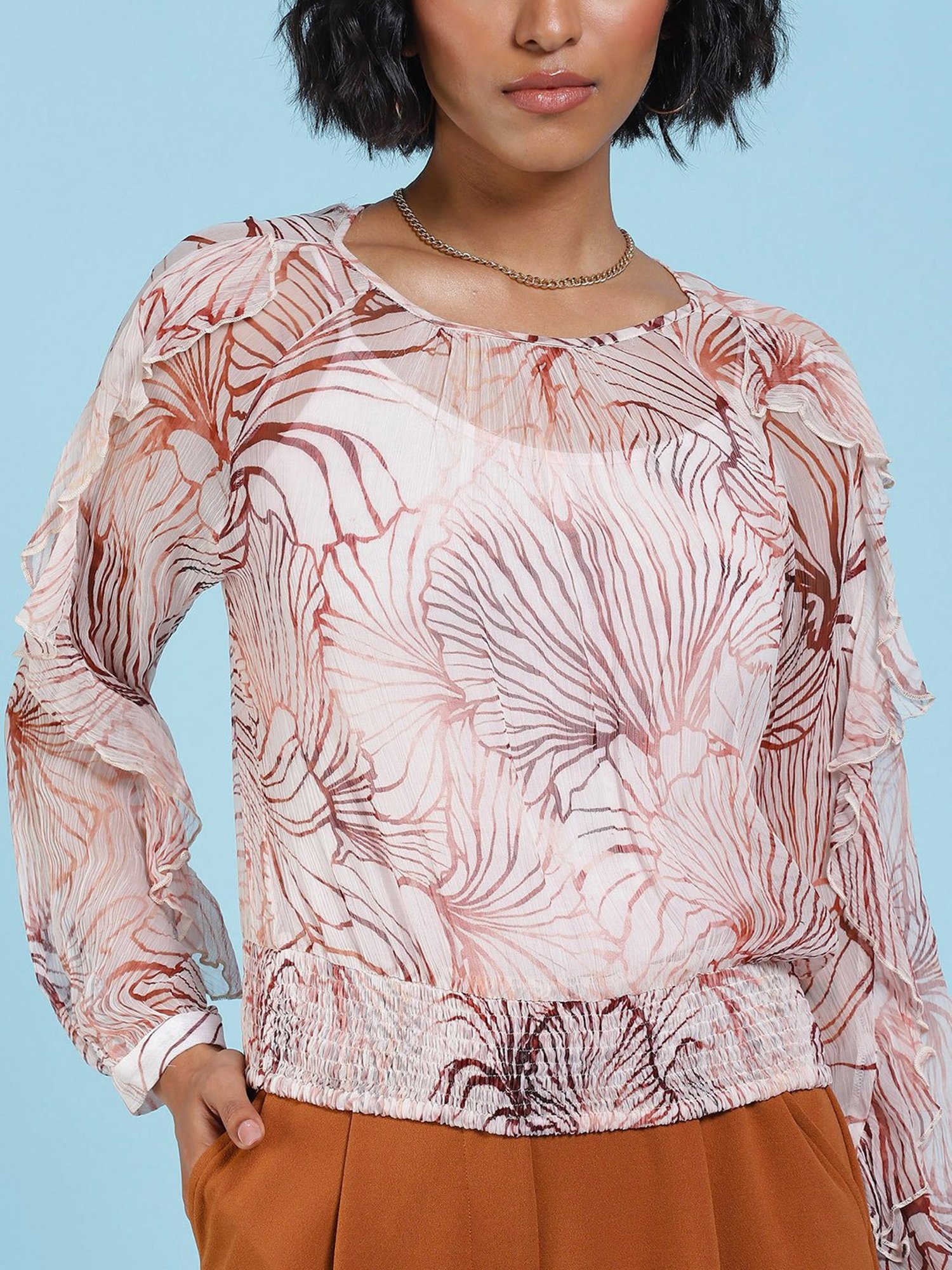 Label Ritu Kumar Off White Printed Top With Camisole