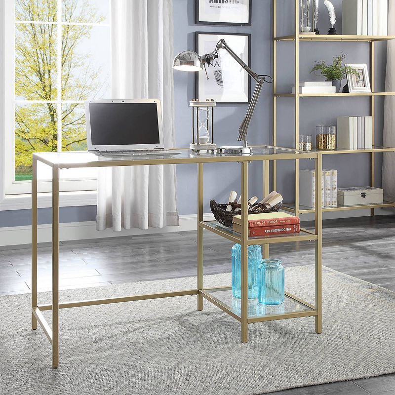 Langley Glass Top Desk with Shelves Gold - Carolina Chair & Table