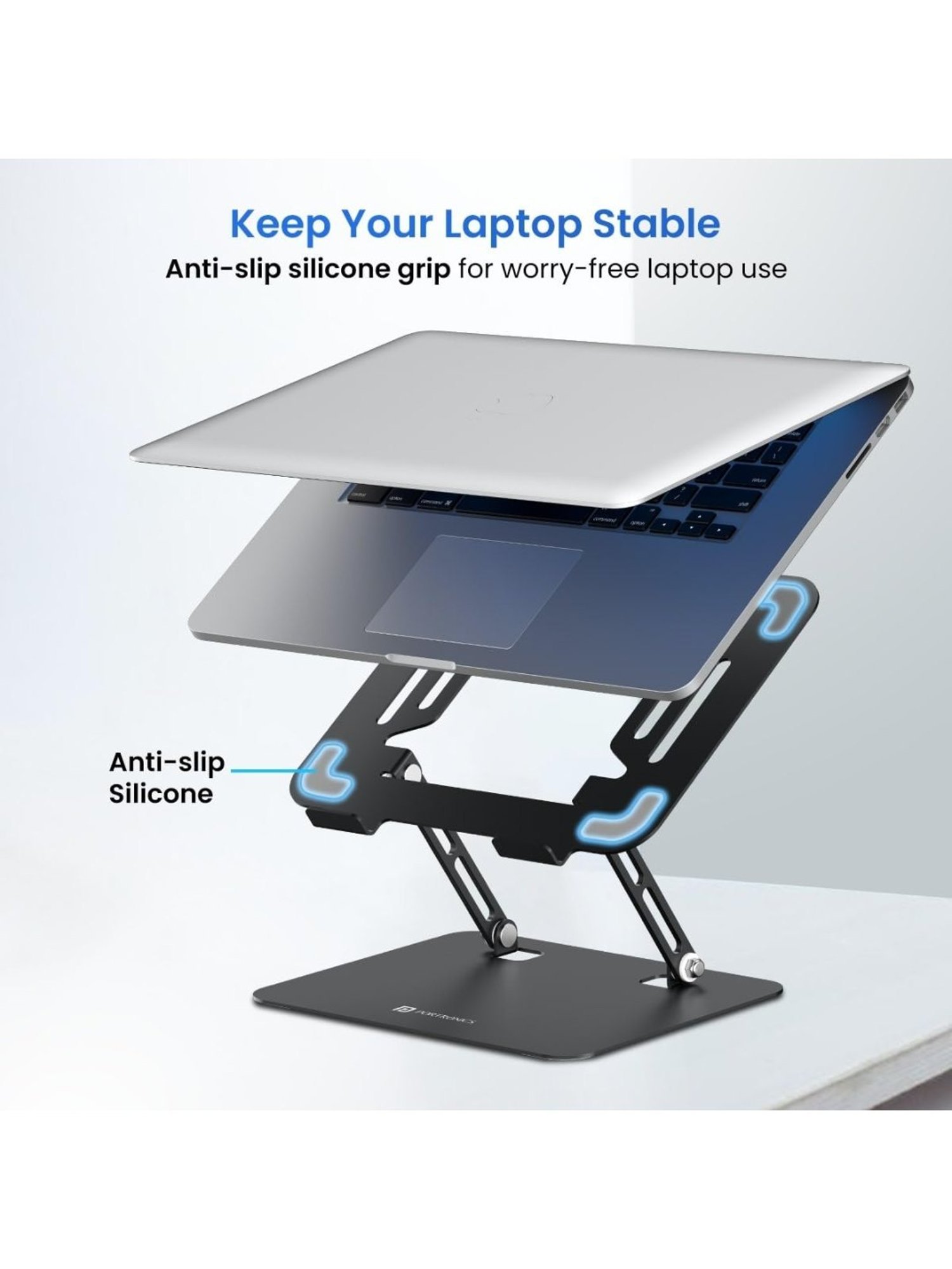 Portronics My Buddy K3 Pro Laptop Stand with Adjustable Height & Angle, Foldable Design (Grey)