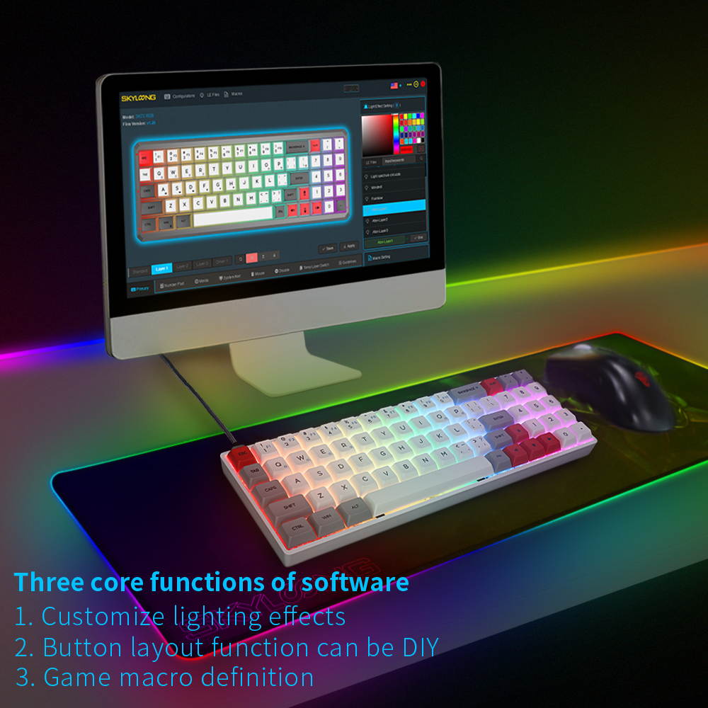 SK71 71 Keys Wired Mechanical Keyboard Gaming Keyboard with RGB Backlit, PBT Keycaps, Arrow Keys, Direction Keys, IP6X Dustproof Waterproof Hot Swappable for Win/Mac/Gaming(Mechanical Optical Axis)