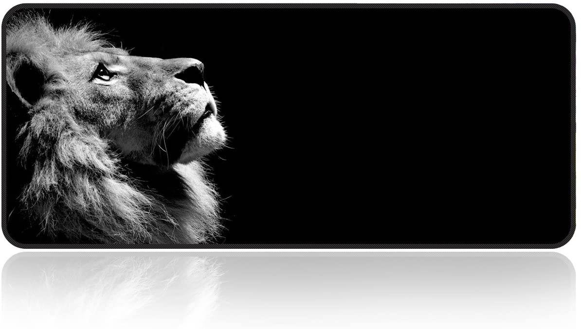 Large Gaming Mouse Pad Lonely-Lion with Edge Stitching|Extended XXL Size, Heavy|Thick, Waterproof & Foldable Mat for Desktop,Laptop,Keyboard, 31.5"x11.8"x0.15"Desk Pad with High Resolution by Qisan