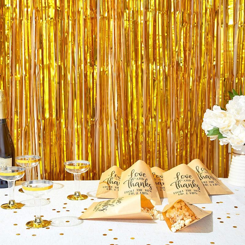 Sparkle and Bash 4 Pack Gold Tinsel Foil Fringe Curtain for Birthday Party Decorations (35 x 94 In)