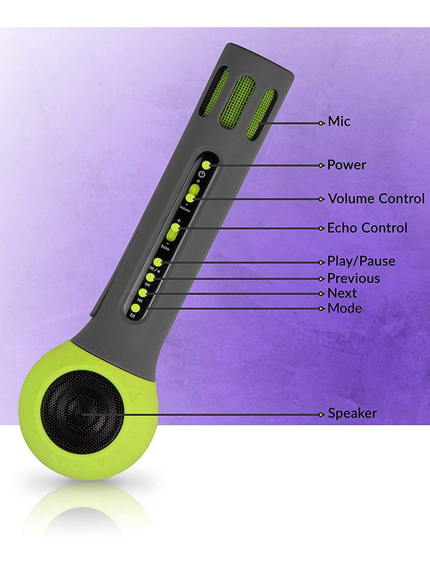 Zebronics Zeb-Fun 3W Wireless Karaoke Microphone (Green)