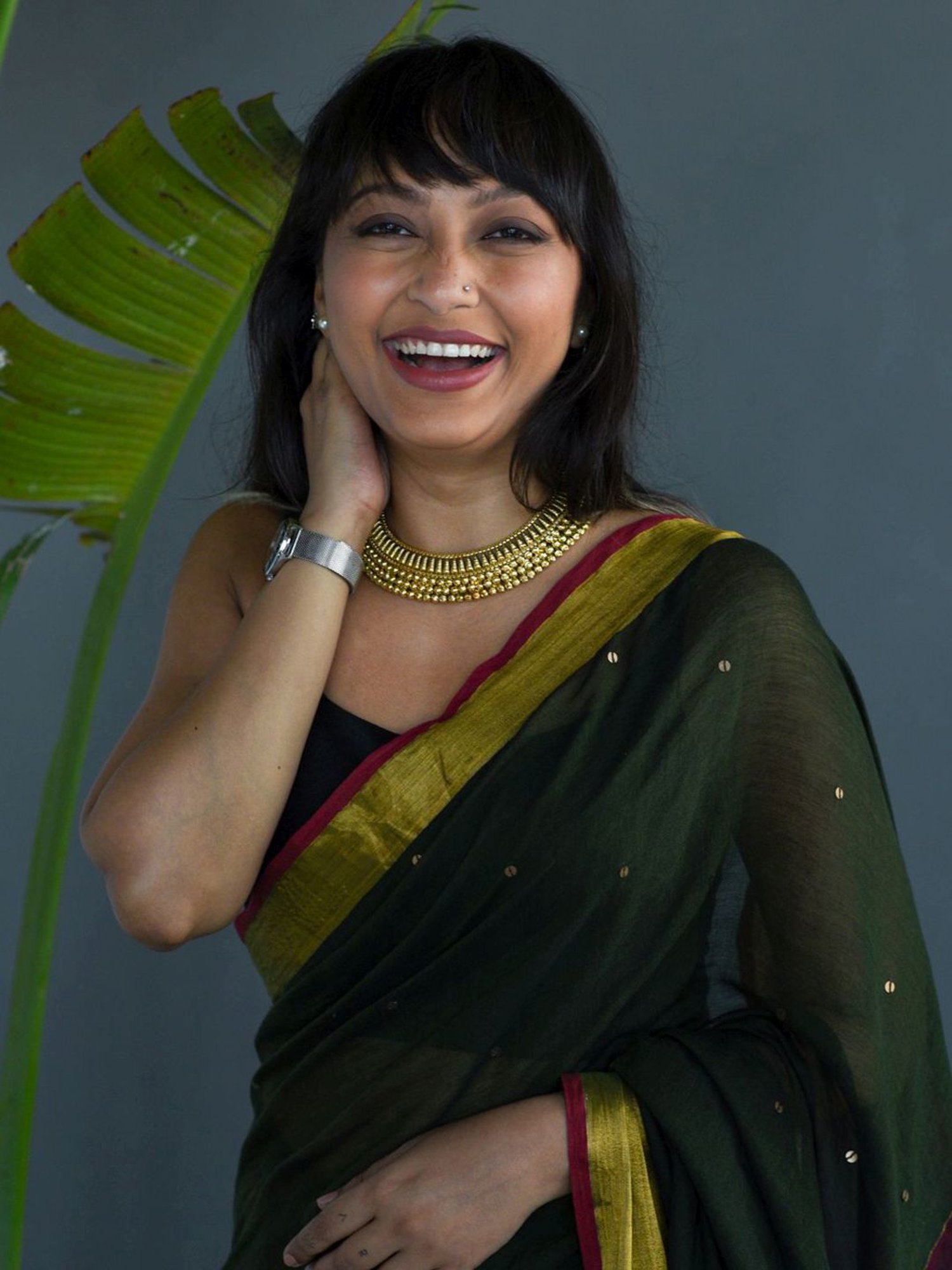 Suta Green Cotton Embellished Saree Without Blouse