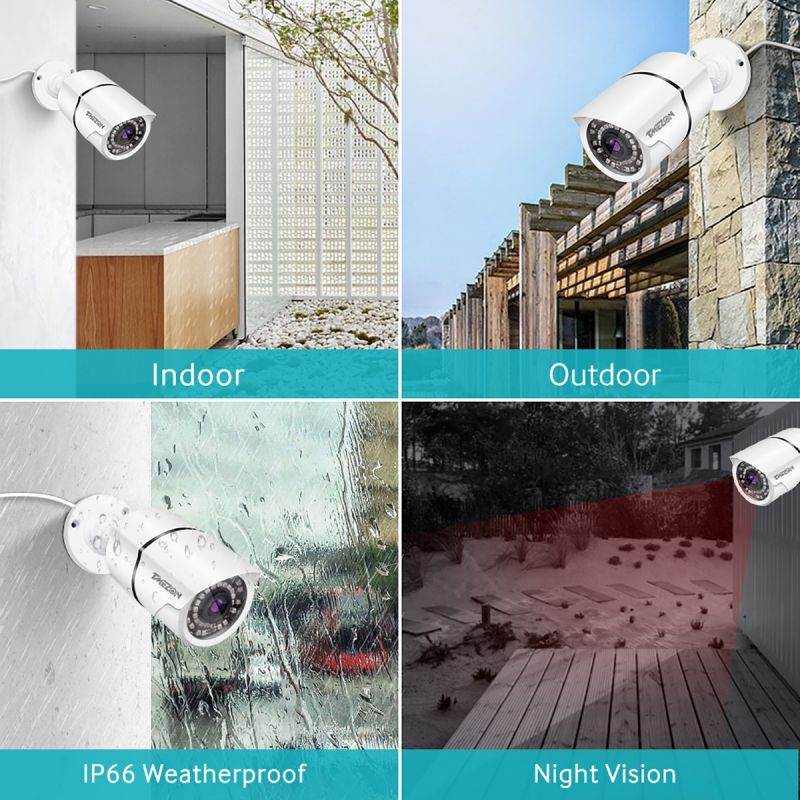 TMEZON 8CH 5MP PoE Home Security Camera System, 4pcs Wired 5MP Outdoor PoE IP Cameras, 5MP 8-Channel NVR with 1TB HDD for 24/7 Recording