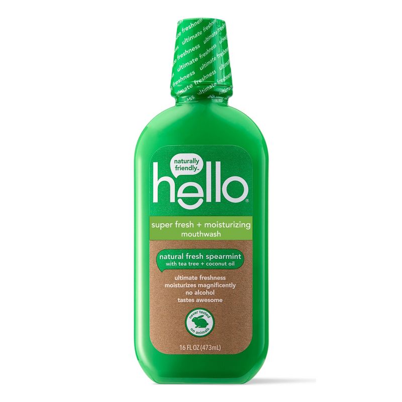 hello Extra Freshening Natural Fresh Spearmint Hemp Seed Oil + Coconut Oil Moisturizing Mouthwash - 16oz