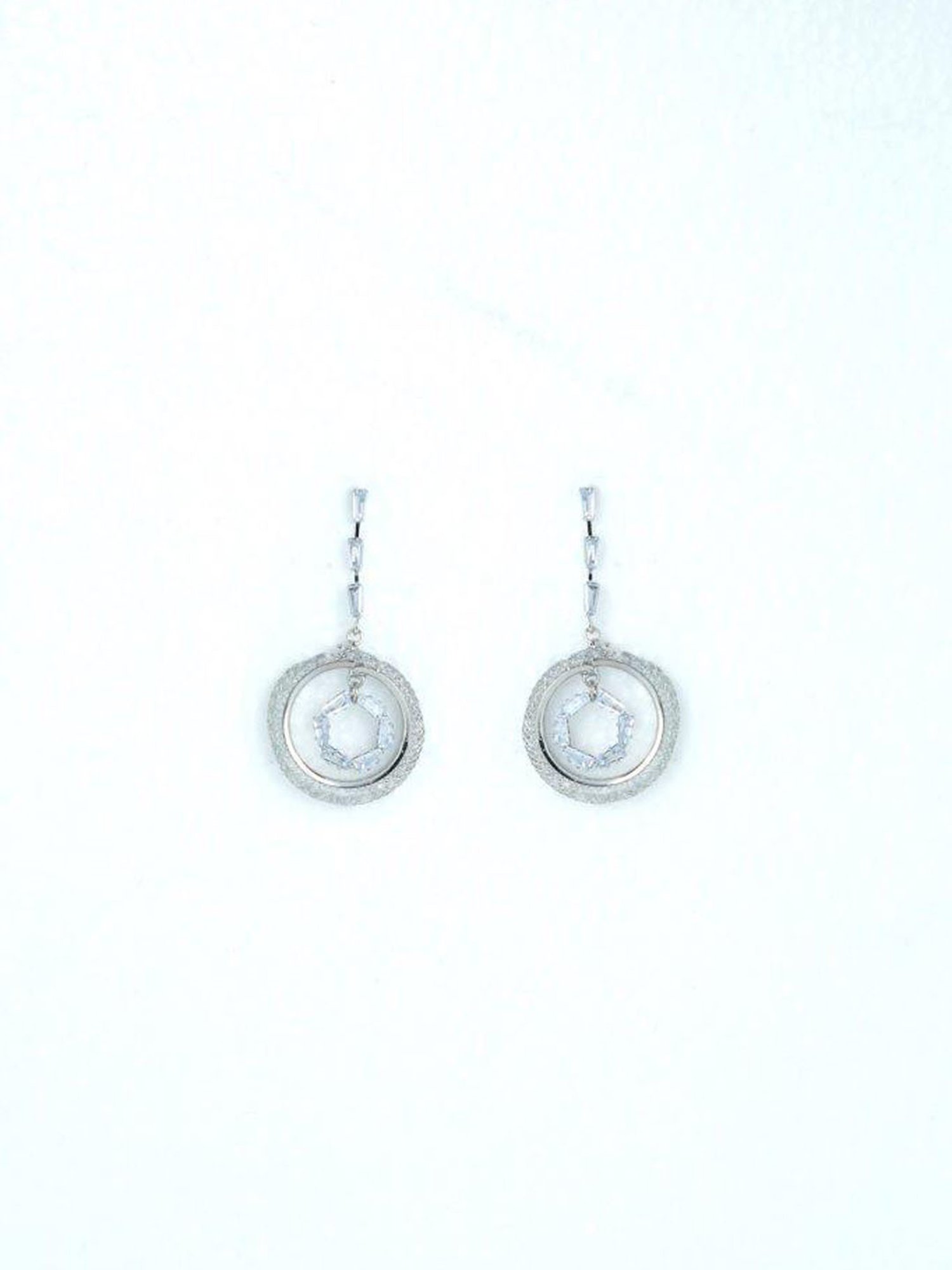 VOJ Silver Plated Stone Studded Circluar Drop Earrings for Women