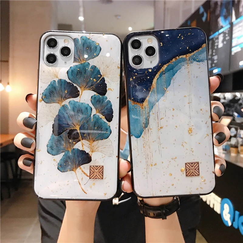 Luxury Gold Foil Silicon Case For iPhone 12 11 Pro Xs Max Mini SE Glitter Quicksand Marble Soft Cover For iPhone X XR 6 7 8 Plus