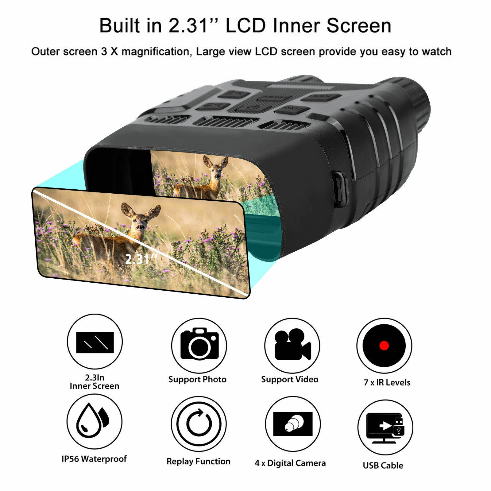 HD 4x Digital Night Vision Infrared Hunting Binocular Scope IR Camera Telescope