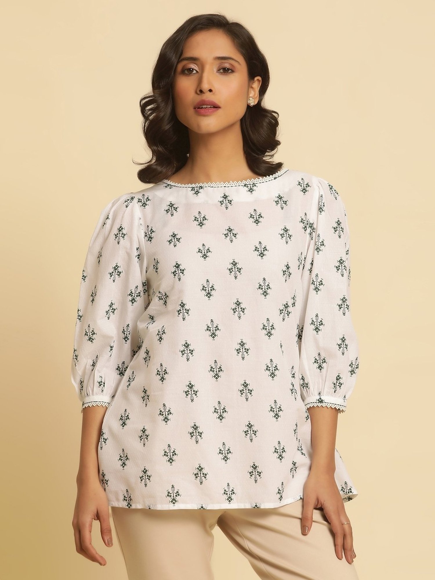 W White Cotton Printed Top