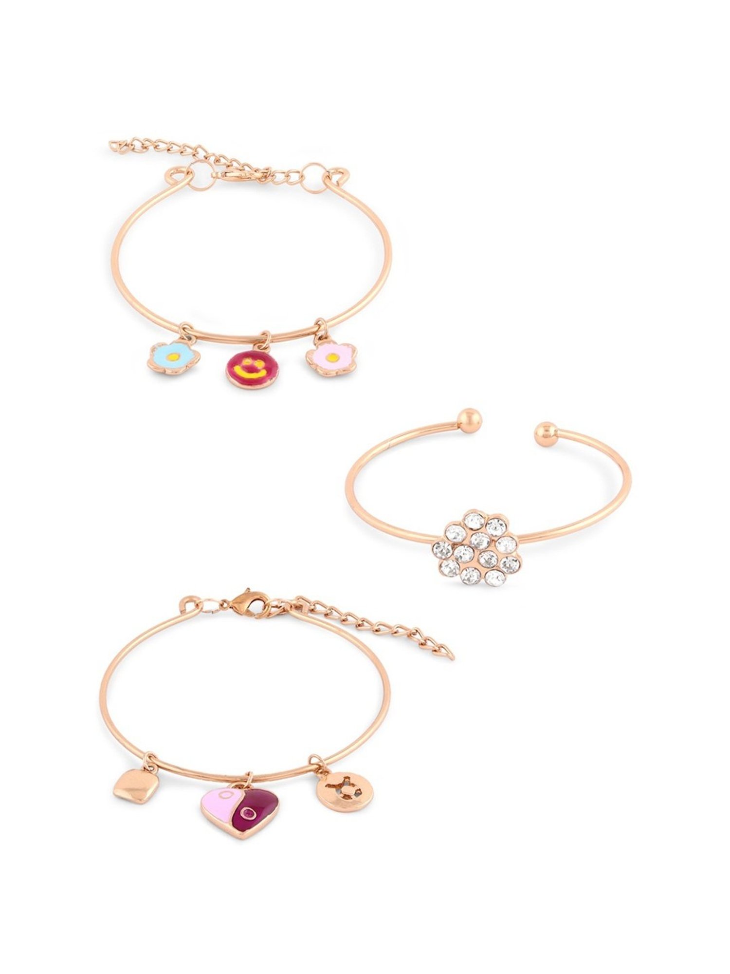 Zaveri Pearls Set of 3 Multicolor Enamel Charm Contemporary Stack Bracelets-ZPFK14632