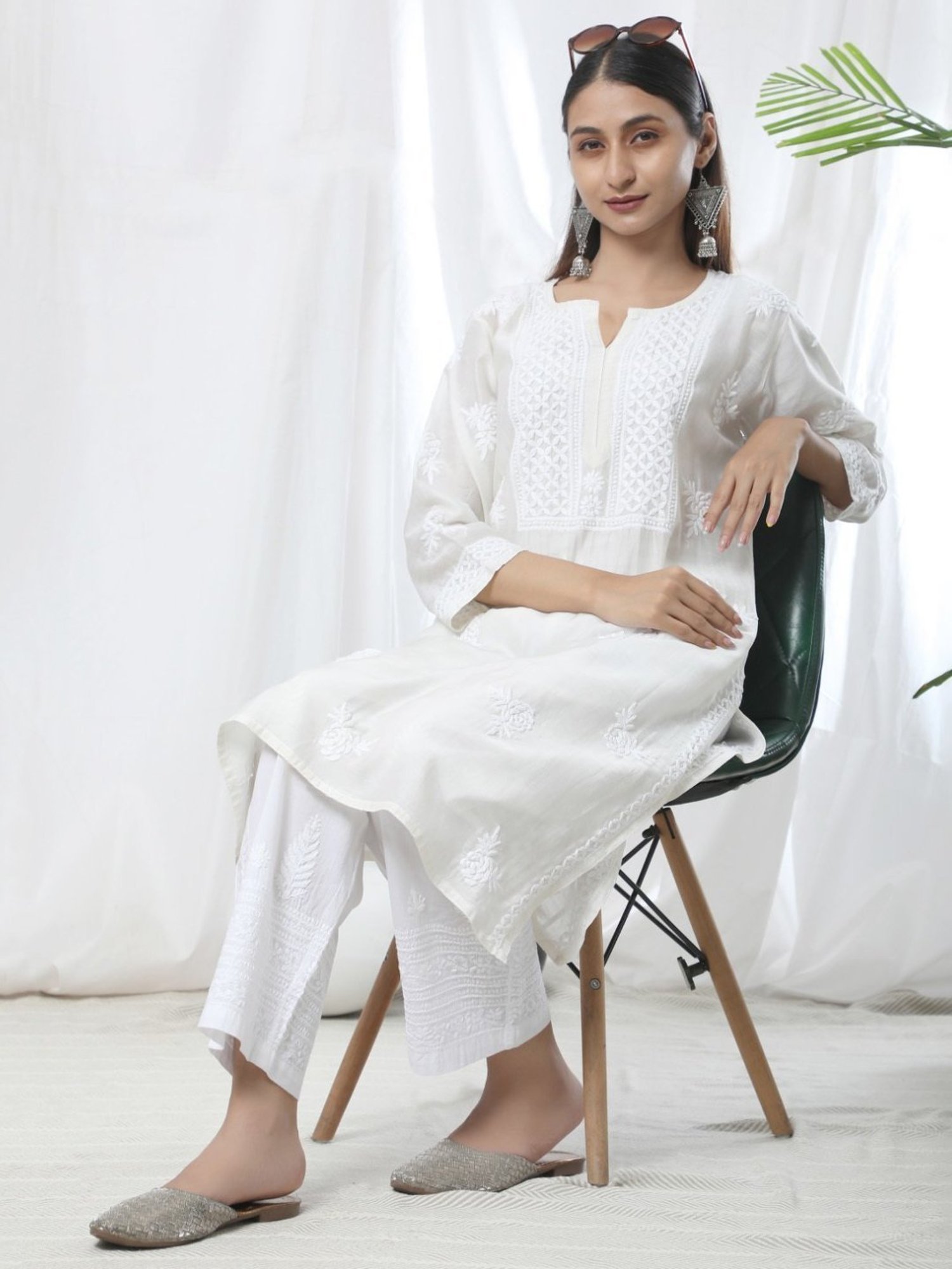 House Of Kari HOK Chikankari White Cotton Pant Trouser