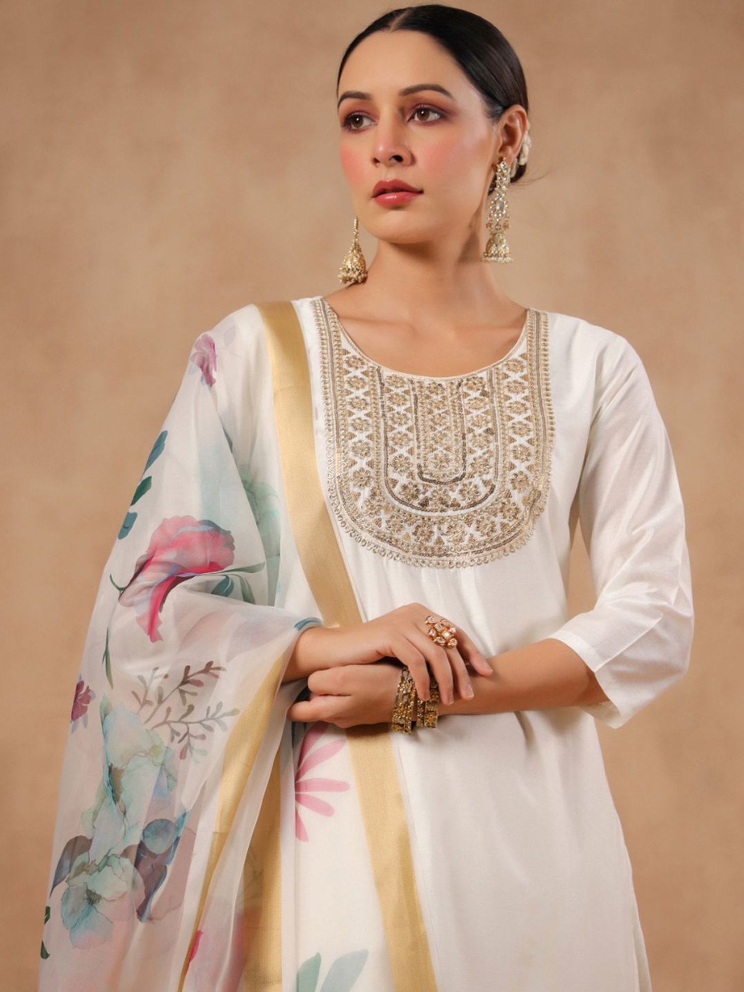 Ishin Off-White Embroidered Kurta Pant Set With Dupatta