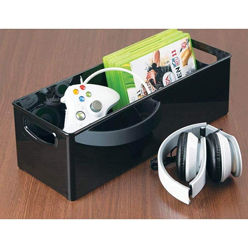 Plastic Stackable Household Storage Organizer Container Bin with Handles - for Media Consoles, Closets, Cabinets - Holds DVD's, Video Games, Gaming Accessories, Head Sets - 8 Pack - Clear