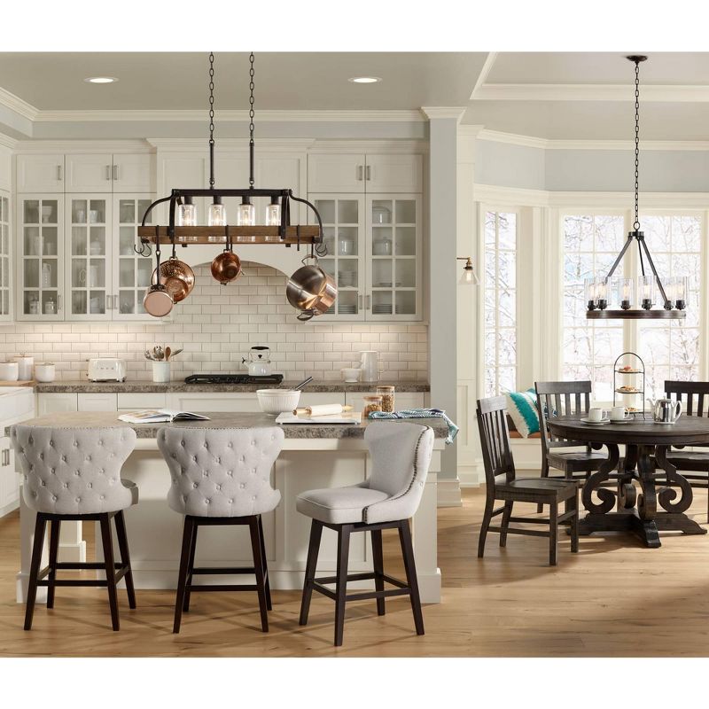 Franklin Iron Works Bronze Wood Pot Rack Linear Pendant Chandelier 36 1/2" Wide Rustic Farmhouse Seeded Glass 4-Light for Kitchen