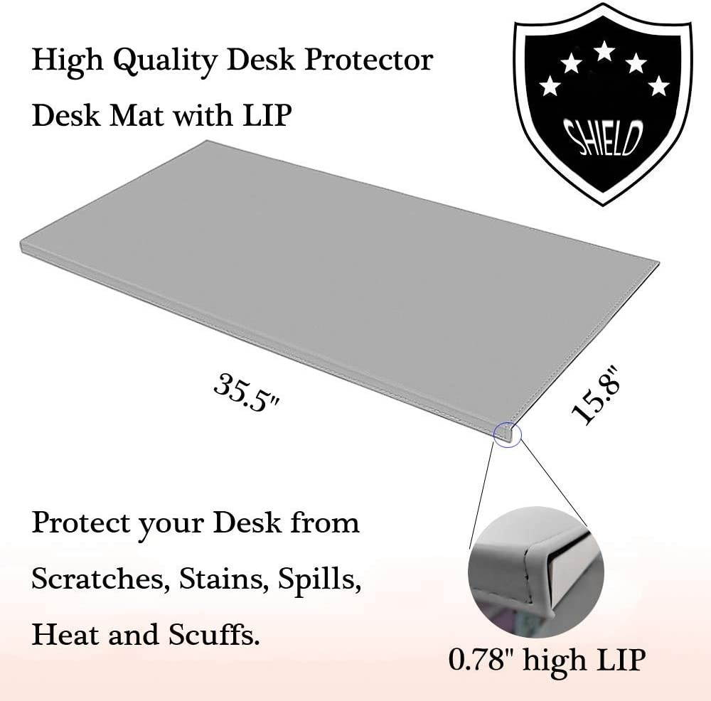 Non-Slip 35.4"x 18.9" Soft Leather Surface Office Desk Mouse Mat Pad with Full Grip Fixation Lip Table Blotter Protector(Gray)
