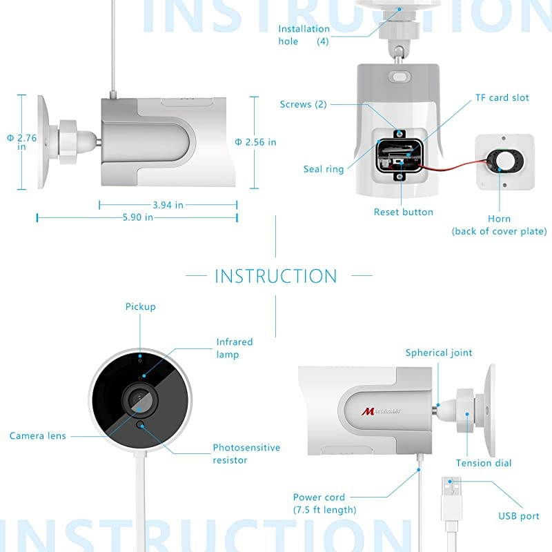 Outdoor Security Camera,  1080P Wireless WiFi Netvue Camera Home Surveillance Bullet Camera, IP66 Waterproof, Support 2 Way Audio Talk, Night Vision, Motion Detection, Cloud Storage Service