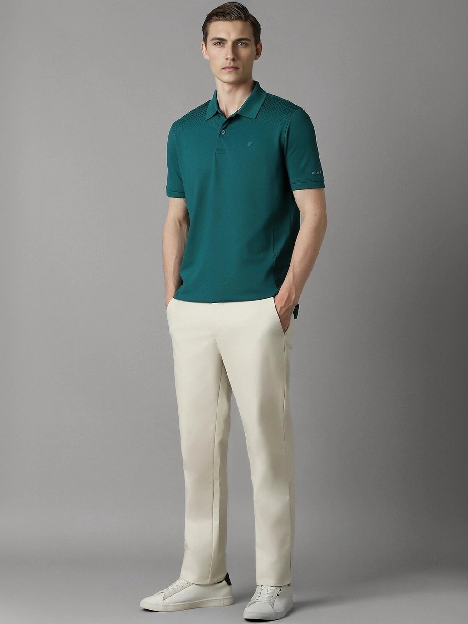 Louis Philippe Green Regular Fit Printed Polo T-Shirt