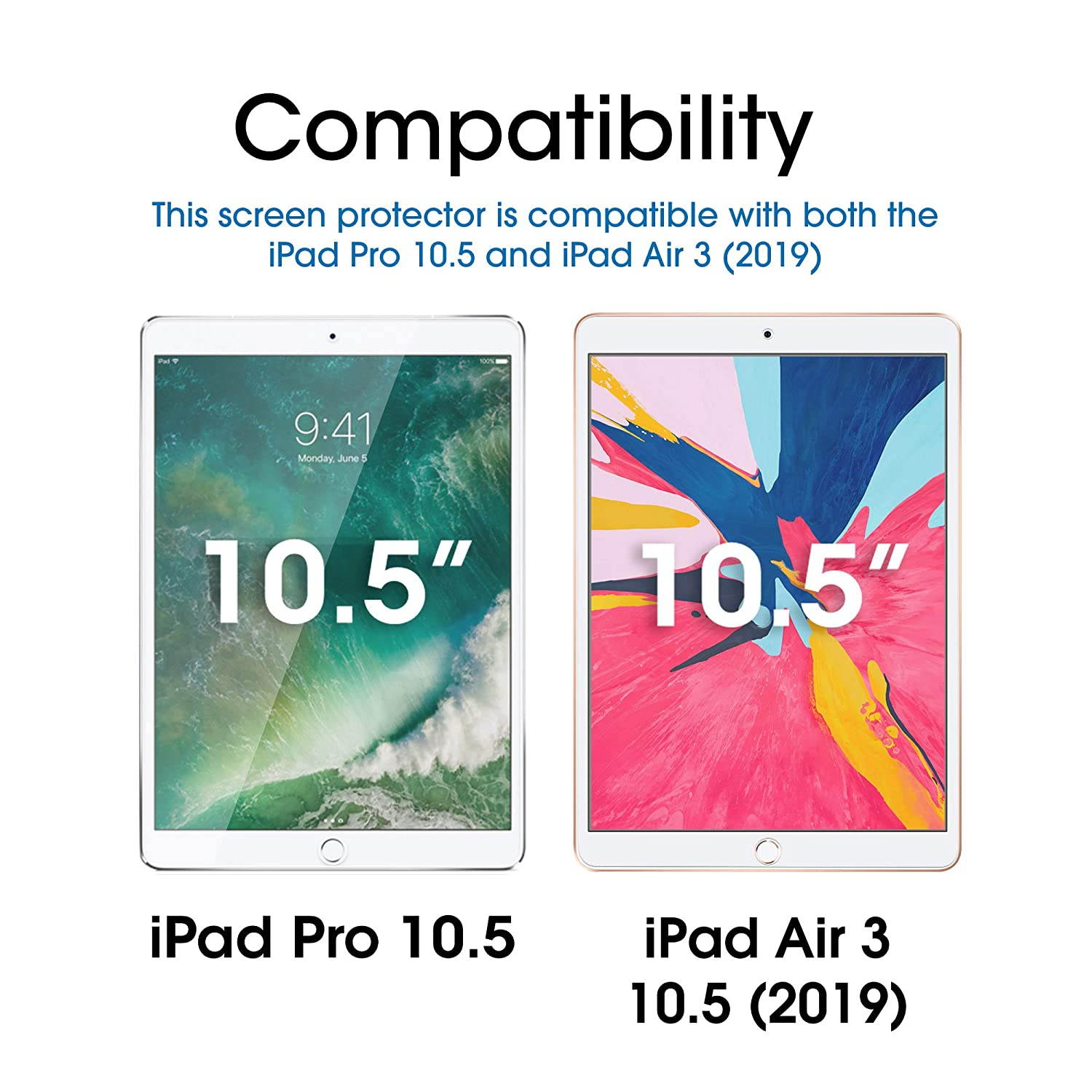 amFilm Glass Screen Protector for iPad Air 3 (2 Pack) (2019) 10.5 inch, iPad Pro 10.5 (2017) (2 Pack) Tempered Glass, Apple Pencil Compatible