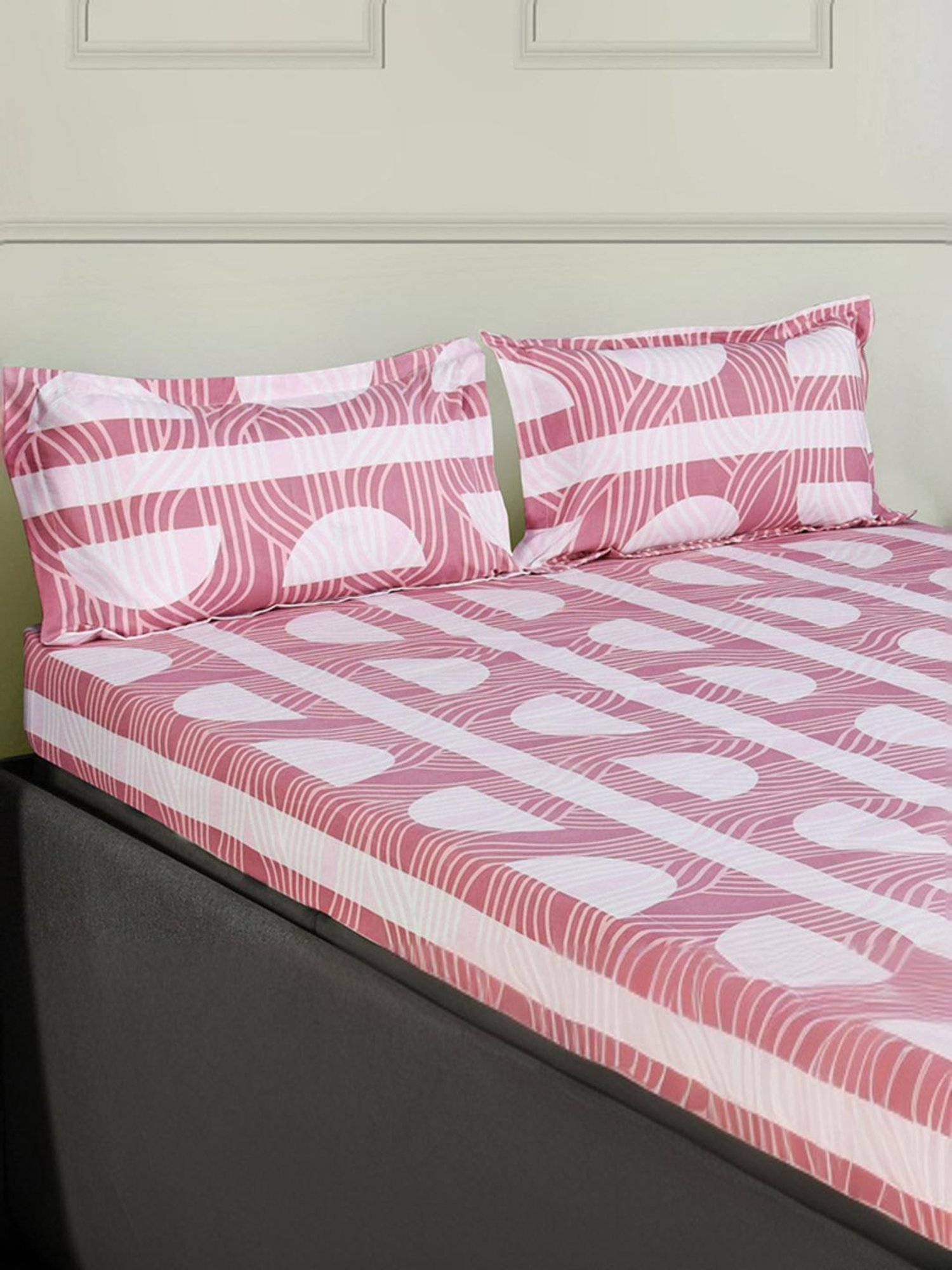 @Home Ammara Red 90 GSM Polyester Double Bedsheet with 2 Pillow Covers