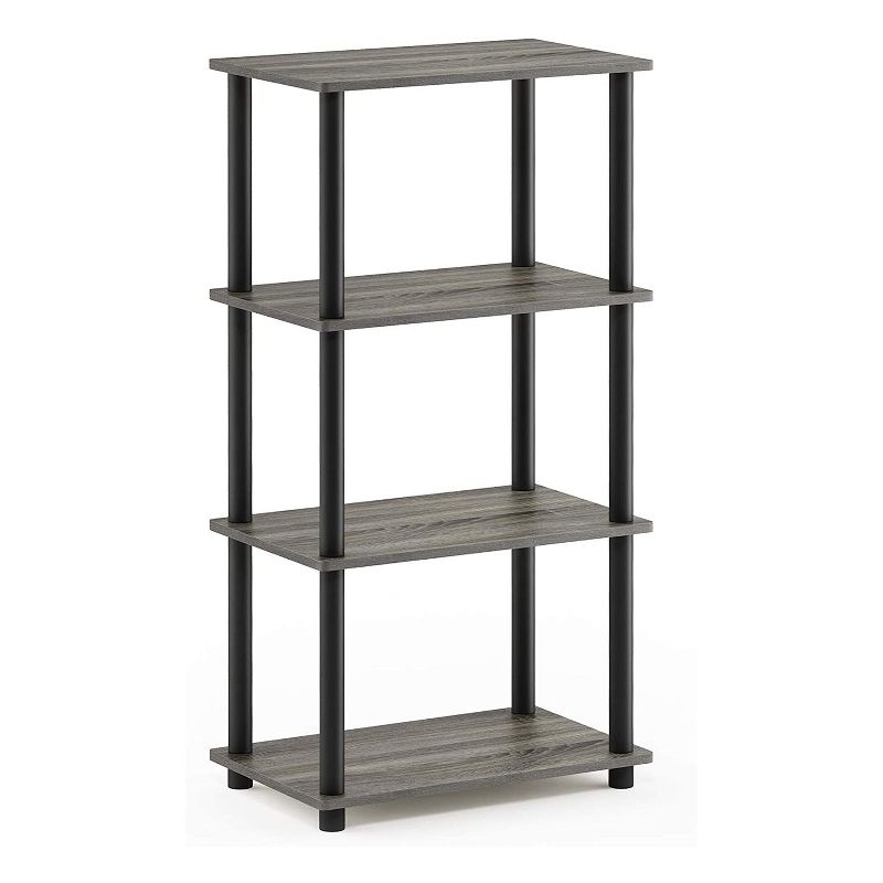 Furinno Turn-N-Tube 4 Tier Wooden PVC Corner Display Shelf and Bookcase for Living Room, Dining Room, Bedroom, and Office Spaces, French Oak Grey
