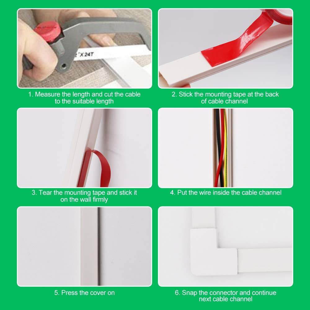 [2019 Upgraded] Cable Concealer Cord Cover - 10 White Cable Management Channels - On Wall Wire Hider to Organize Cables for Wall Mount TV, Computers, Home - 10 X L15in, W0.98in, H0.59in