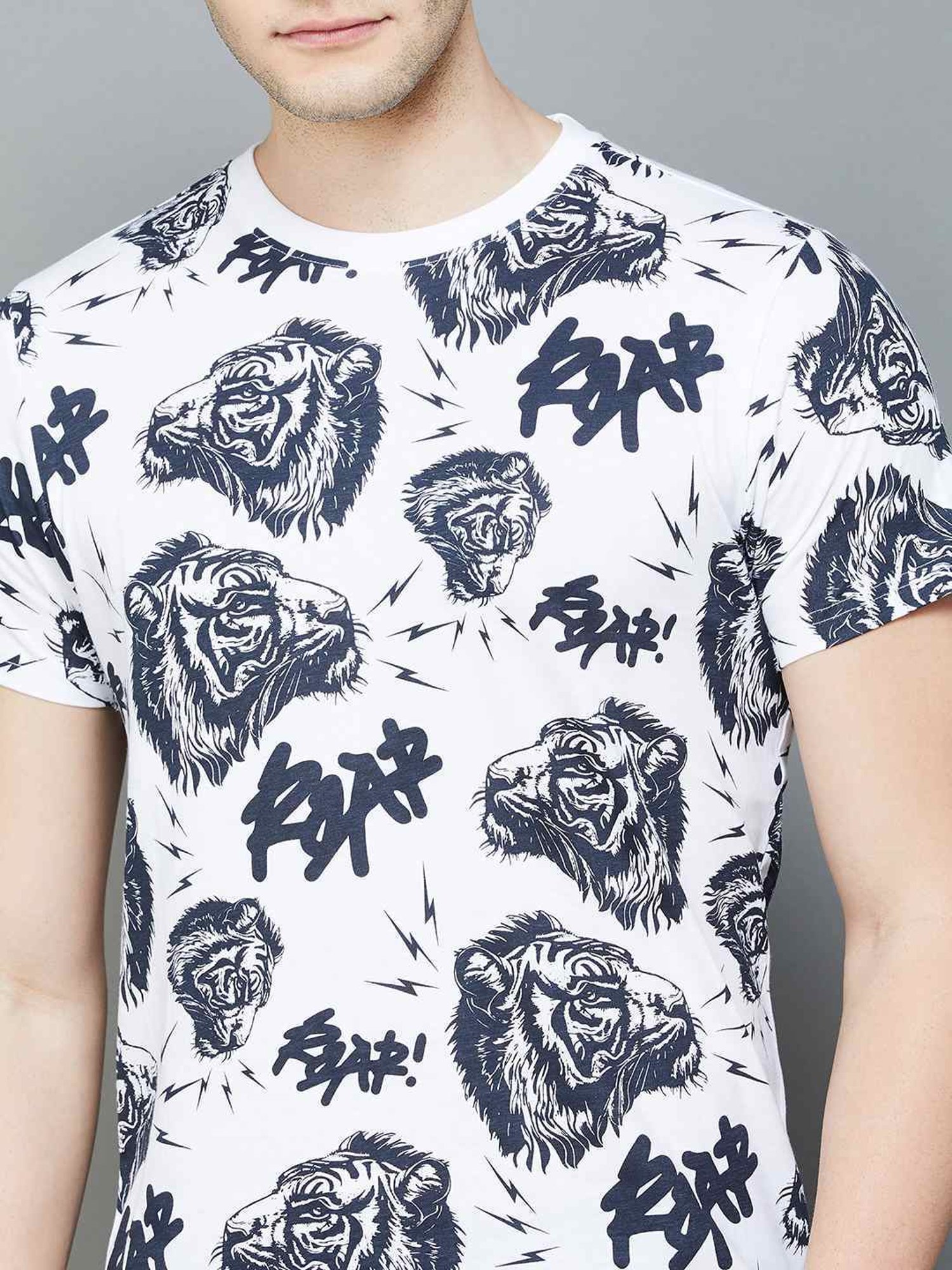 Forca By Lifestyle White Cotton Regular Fit Printed T-Shirt