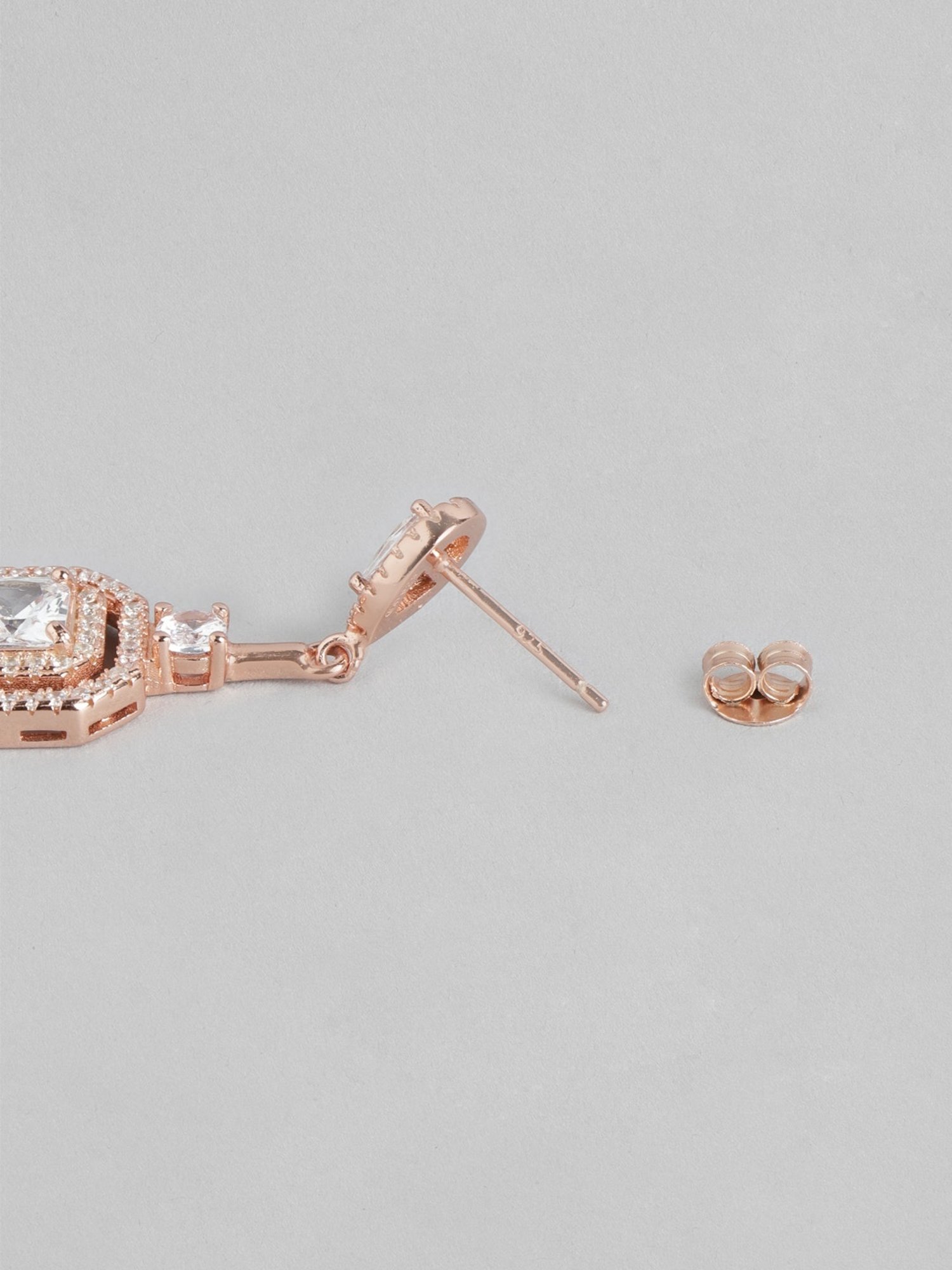 Zavya 92.5 Sterling Silver Golden Radiance Square Cubic Zirconia Drop Earrings for Women