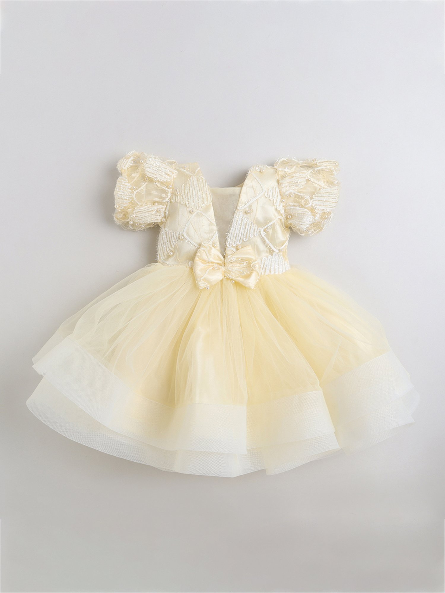 Many Frocks Kids Cream Embellished Dress