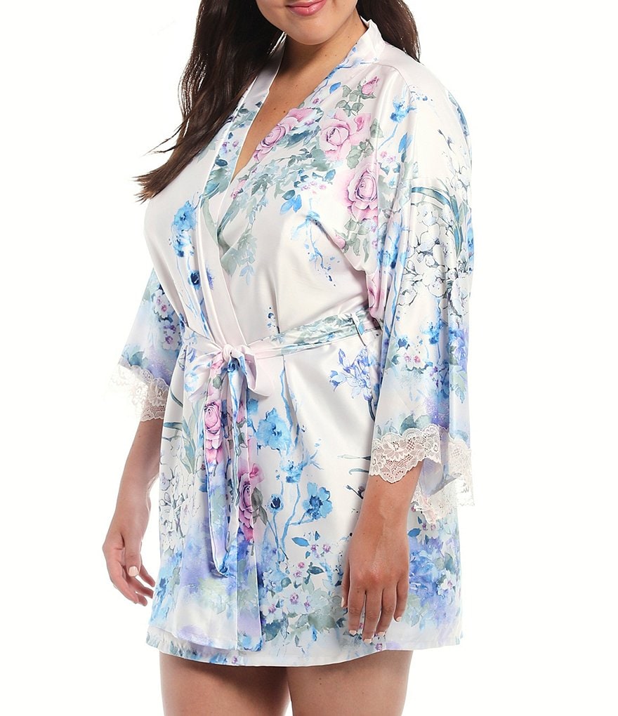 VAN WINKLE CO. Plus Solid Satin Maxi Chemise