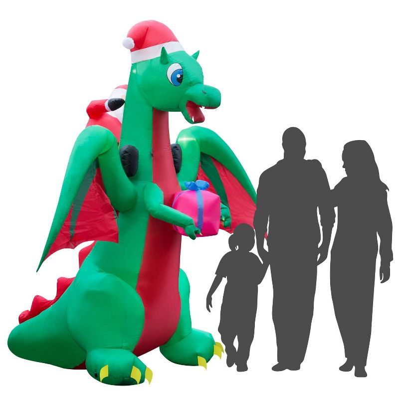 Holidayana 9 Foot Tall Giant Inflatable Santa Claus Riding Dragon Holiday Yard Decoration with Blower Fan, Tie Down Straps, and Ground Anchor Stakes
