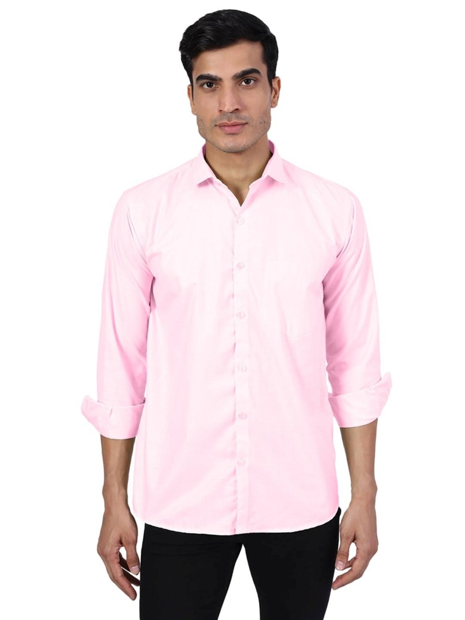 TAHVO Pink Cotton Slim Fit Shirt